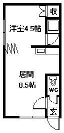 エスポワール10条(1DK/1階)の間取り写真