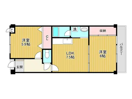 グリーンピア東寝屋川(2DK/4階)の間取り写真