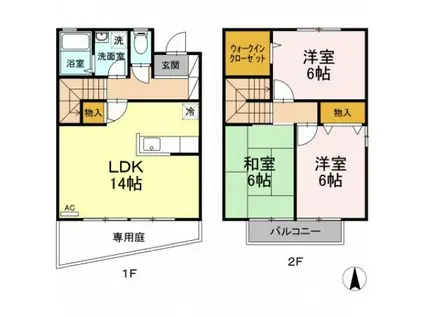 COURT皆賀(3LDK/1階)の間取り写真