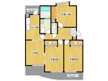 アスピレーション(3DK/1階)の間取り写真