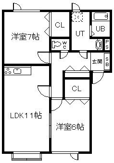サクセス秋月(2LDK/1階)の間取り写真