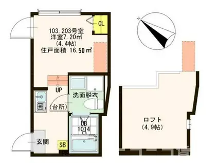 ハーモニーテラス足立III(ワンルーム/2階)の間取り写真