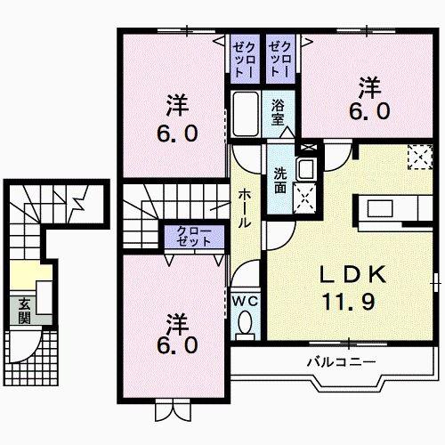 サン・プレイスB(3LDK/2階)の間取り写真