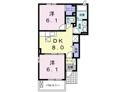 エアリーII(2DK/1階)の間取り写真