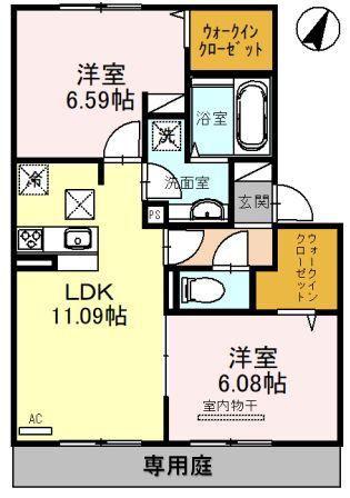 プレシボヌール弥永(2LDK/1階)の間取り写真