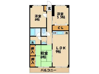多摩第3パールハイツ(3LDK/4階)の間取り写真