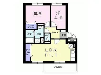 スリーサーティーM(2LDK/1階)の間取り写真