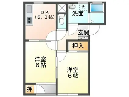 グランディール壱番館(2DK/2階)の間取り写真