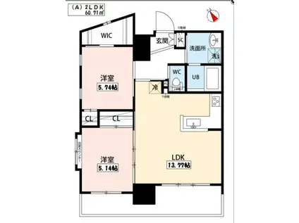 ウィングス西小倉(2LDK/7階)の間取り写真