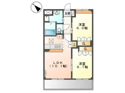 ベリーウェルB棟(2LDK/1階)の間取り写真