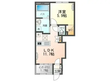 グランディス KUU I(1LDK/1階)の間取り写真