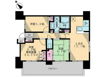 スカイグランデ船橋宮本(3LDK/4階)の間取り写真