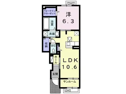 アゼリアガーデン(1LDK/1階)の間取り写真