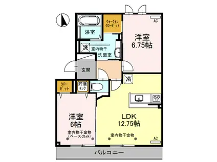 グランタス B棟(2LDK/3階)の間取り写真