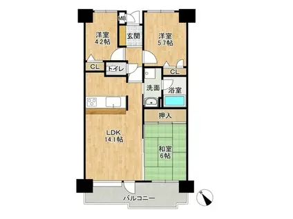 プラザ大野城 805号(3LDK/8階)の間取り写真