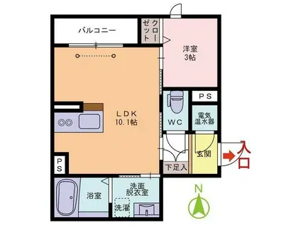 ベレオ城東(1LDK/2階)の間取り写真