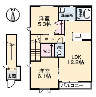 シャーメゾンサンパティオ(2LDK/2階)の間取り写真