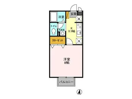 ヴィラージュ(1K/2階)の間取り写真