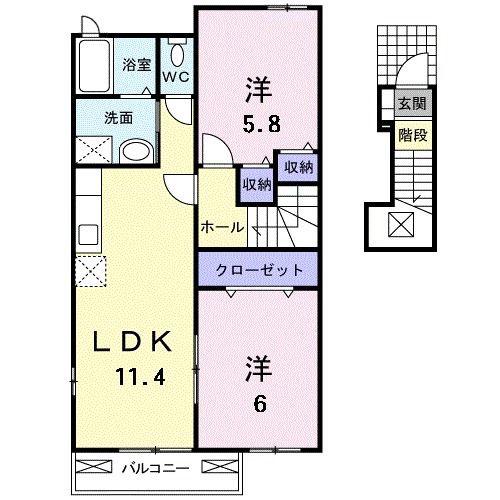 サンリセスB(2LDK/2階)の間取り写真