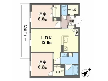 シャーメゾンビバーチェ東岸和田(2LDK/3階)の間取り写真