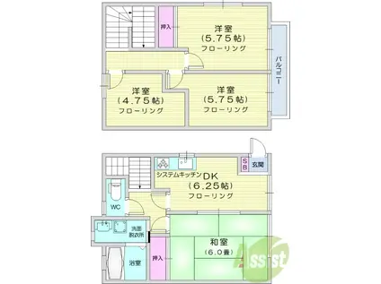 ニューシティ東塩釜(4DK/1階)の間取り写真