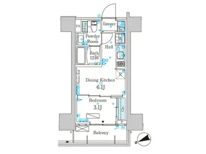 パークアクシス芝浦キャナル(1DK/1階)の間取り写真