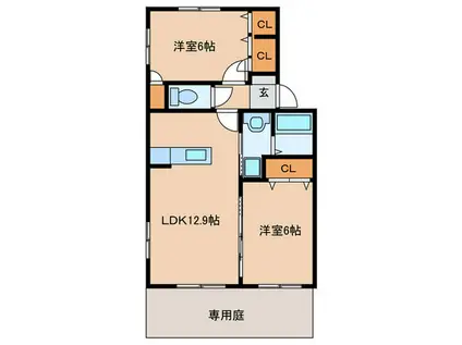 ティアラ観世音寺II(2LDK/1階)の間取り写真