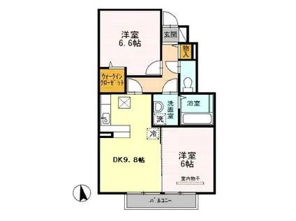 メゾンソレイユ南館西(2DK/1階)の間取り写真