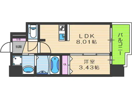 プレサンス南堀江(1LDK/13階)の間取り写真