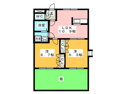 ツインヒルズ弐番館(2LDK/2階)の間取り写真