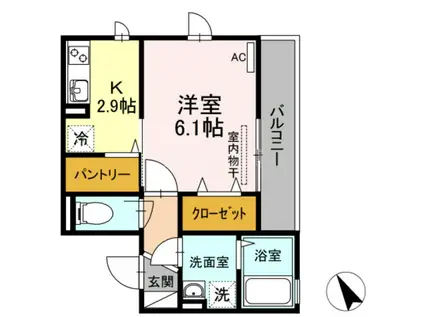 ミアスII(1K/2階)の間取り写真