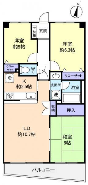 モンテローザ緑が丘(3LDK/1階)の間取り写真