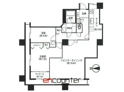 西戸山タワーホームズノースタワー(2LDK/7階)の間取り写真