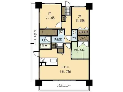 オーヴィジョン広島パークサイド(3LDK/13階)の間取り写真