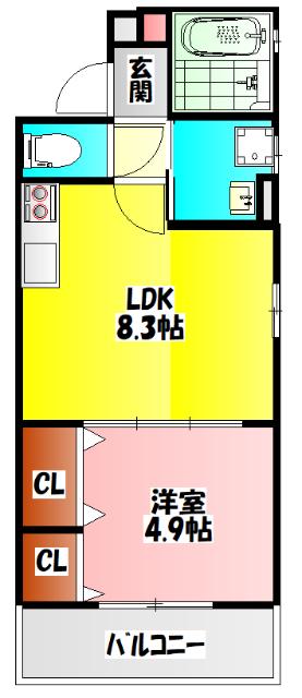 クレアール大久保町(1LDK/2階)の間取り写真