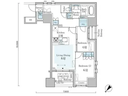 GRAN PASEO横濱関内PREMIUM(2LDK/11階)の間取り写真