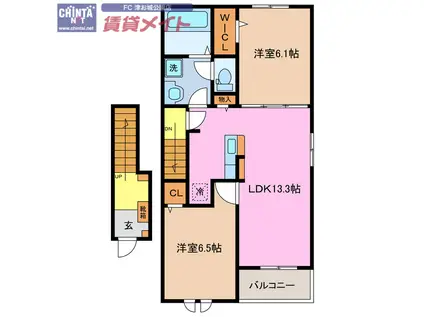 ラルース A(2LDK/2階)の間取り写真