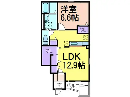アスカA(1LDK/1階)の間取り写真