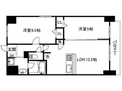 サウスシャノイチ(2LDK/4階)の間取り写真
