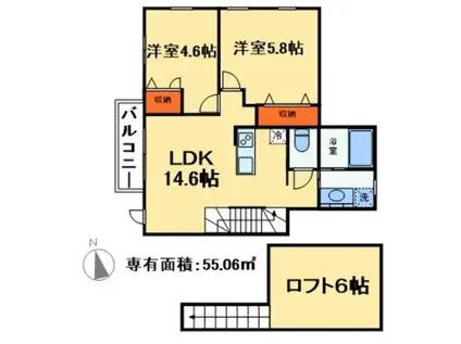 黒松亭II(2LDK/2階)の間取り写真