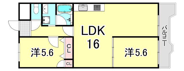 ジョイフル北町(2LDK/1階)の間取り写真