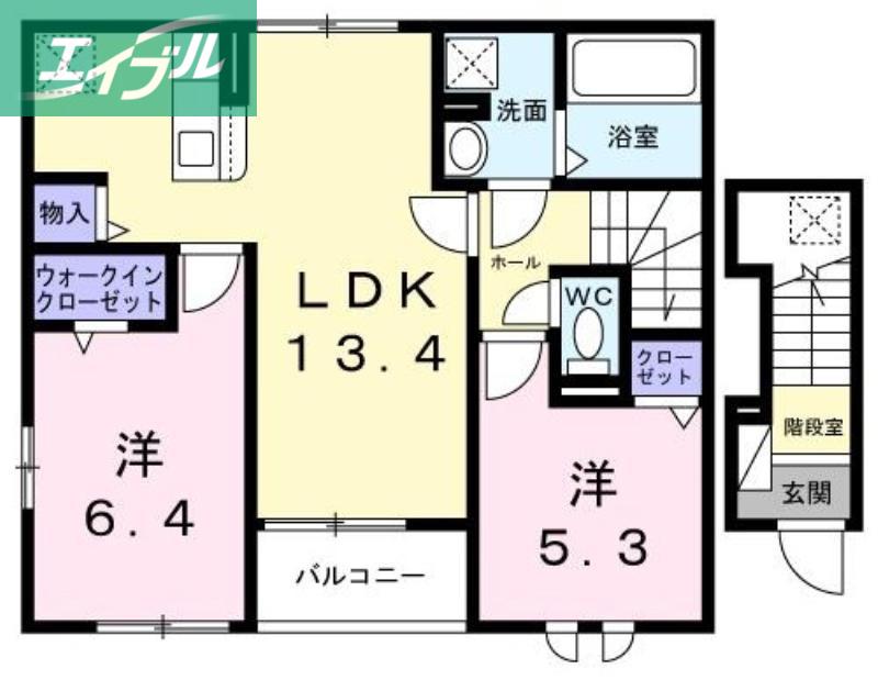 エスポワール昴C(2LDK/2階)の間取り写真