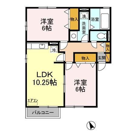 カーサフローラ(2LDK/2階)の間取り写真