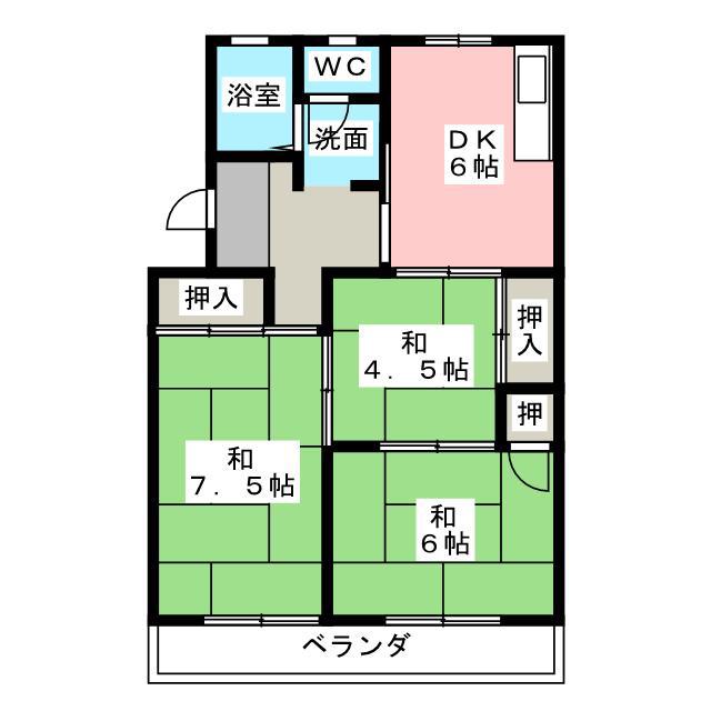 マンションカメリアII(3DK/2階)の間取り写真