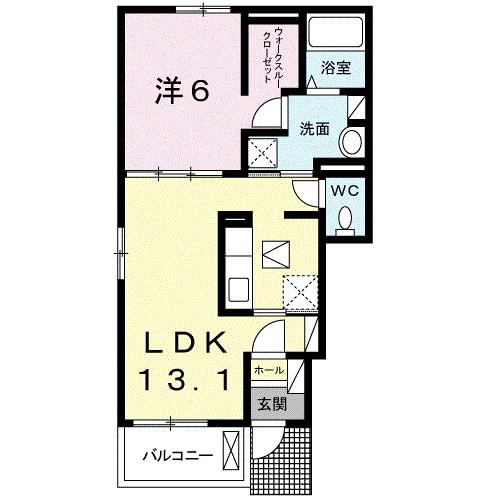 HEART未来 政枝 B(1LDK/1階)の間取り写真