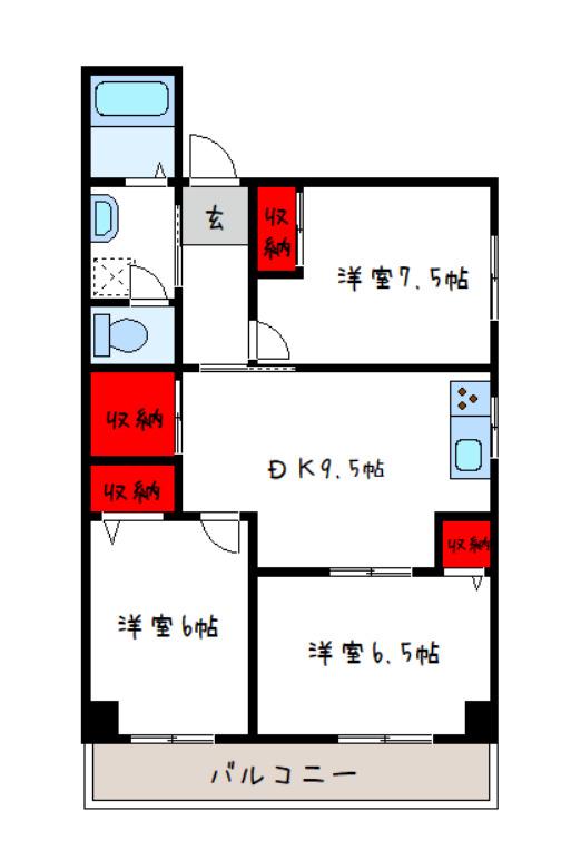 アプトシティ八尾(3DK/2階)の間取り写真