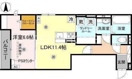 トリシア北巽(1LDK/3階)の間取り写真