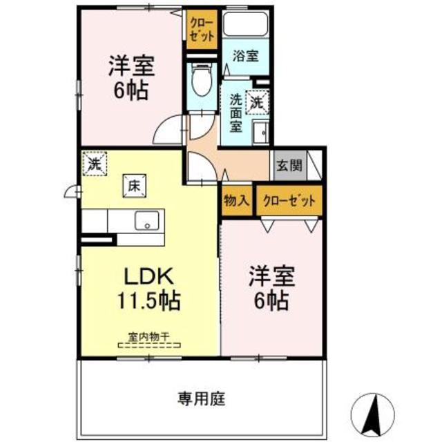 レジデンス-M(2LDK/1階)の間取り写真