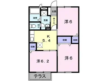 HONEYHOME A(3K/1階)の間取り写真