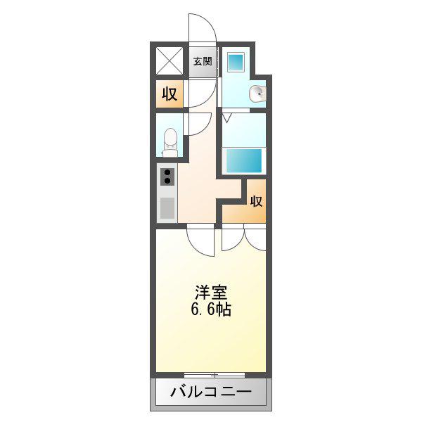 メロディア新北野(1K/12階)の間取り写真